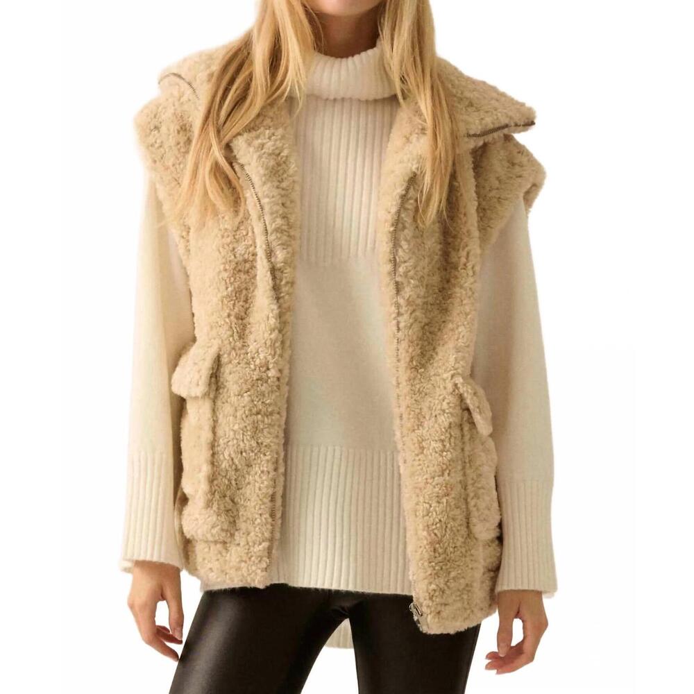 NEW PROMESA solid faux fur zip up vest in oatmeal